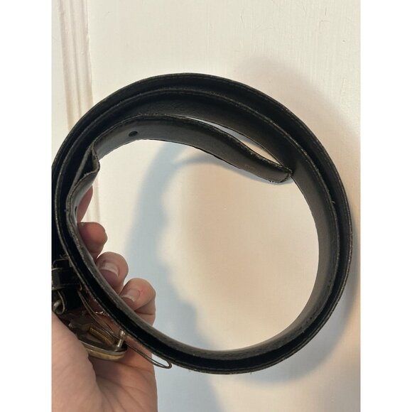 Gucci Vintage Two Tone GG Logo Black Leather Belt Gold Silver Buckle Size 85 cm